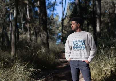 Mockup of a Thoughtful Man Wearing a Crewneck Sweatshirt and Some Attitude 23174