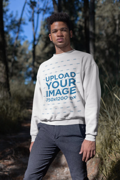 Mockup of a Crewneck Sweatshirt Worn by a Man Looking into the Camera 23175