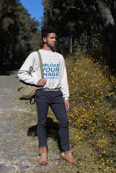 Sweatshirt Mockup of a Man Hiking in the Woods 23185