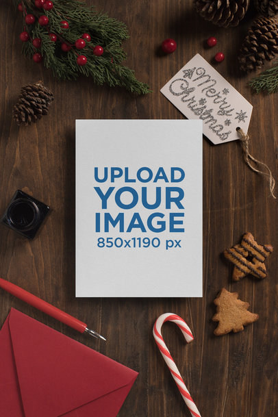 Merry Mockup of a Christmas Card with a Candy Cane