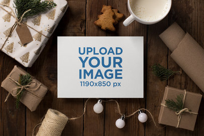 Mockup of a Christmas Holiday Greeting Card with Wrapped Gifts