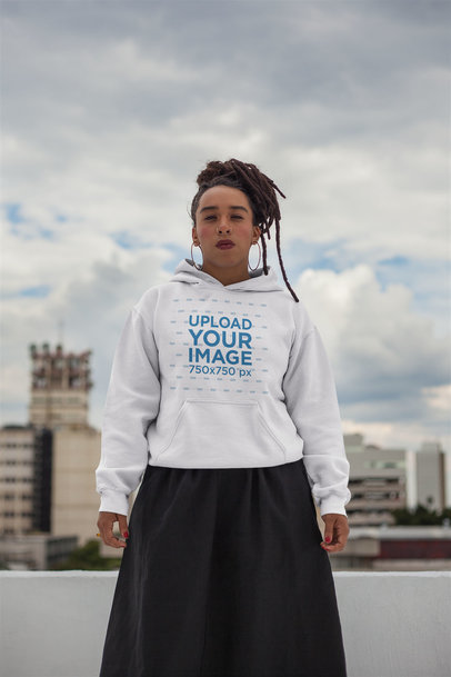 Pullover Hoodie Mockup with a Woman with Locs Looking into the Camera 23414