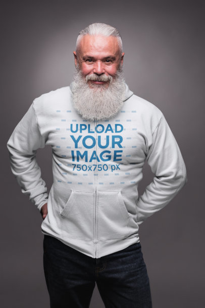 Mockup of a Stylish Older Man Wearing a Zip Up Hoodie