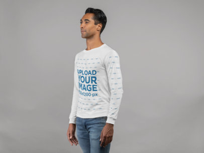 Long Sleeve Tee Mockup with a Man in Plain Pose Looking to the Left