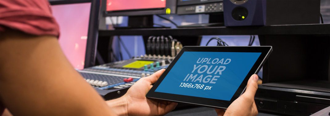 Microsoft Surface Mockup of a Young Man at a Recording Studio