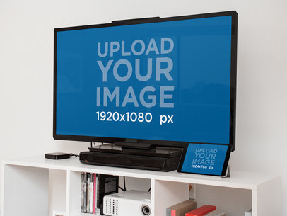 Flat Screen and iPad Mini Mockup at Home a4667