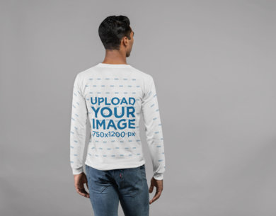 Back View Mockup Featuring a Man Wearing a Long Sleeve Tee in a Photo Studio