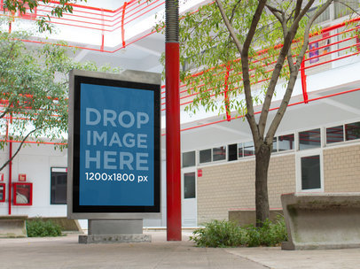 Mockup of a Billboard Standing in the Center of a University Patio a4653