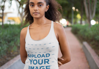 Racerback Tank Top Mockup of a Pretty Woman in the Park