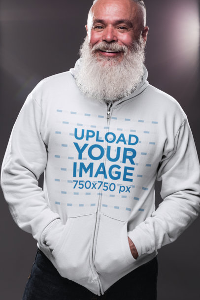 Zip-Up Hoodie Mockup Featuring a Senior Man with a Cool Beard
