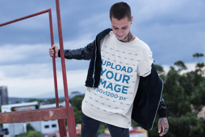 Tee Mockup of a Goth Man With Neck Tattoos