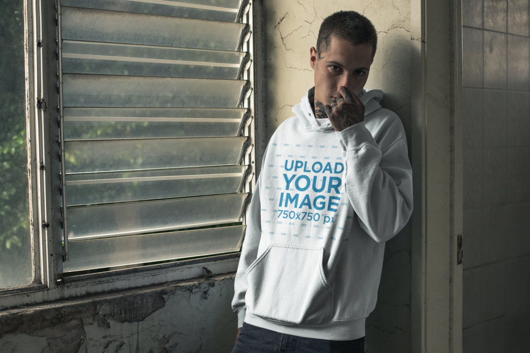 Hoodie Mockup Featuring a Man with Gothic Fashion 