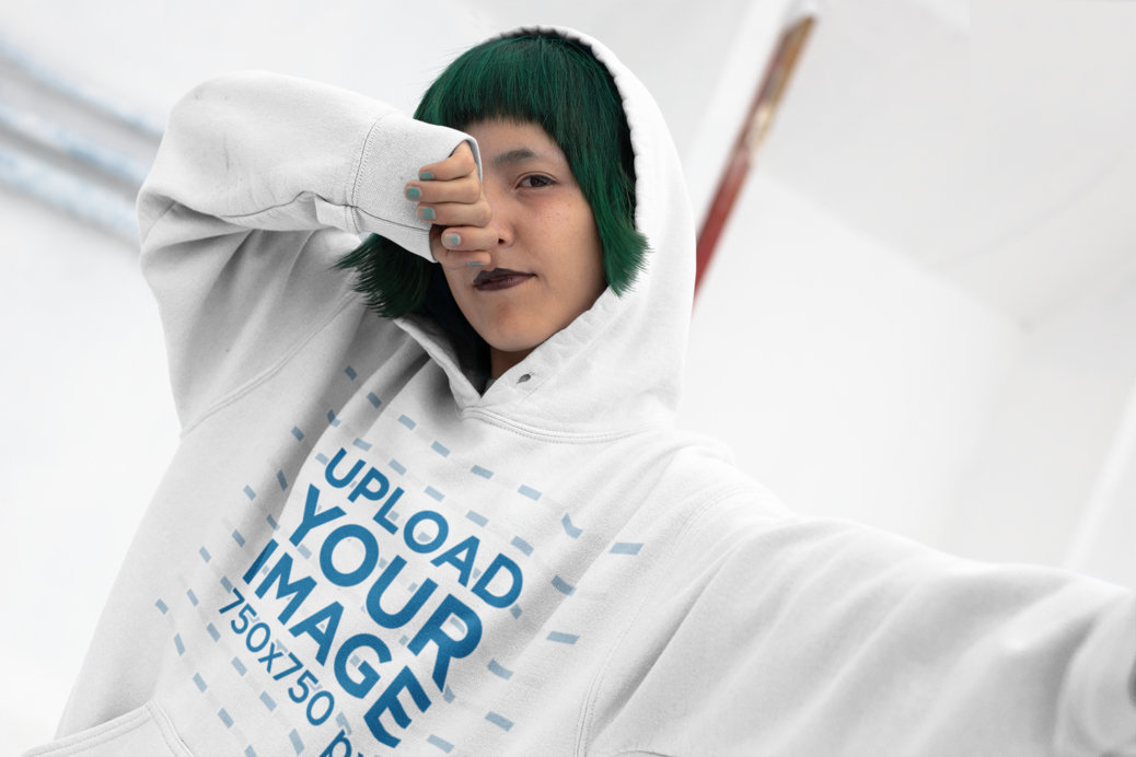 Pullover Hoodie Mockup of a Goth Woman Taking a Selfie