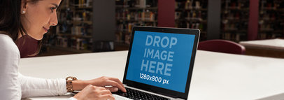 Macbook Pro Mockup of a Woman at a Library