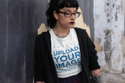 Tee Mockup of an Alternative Goth Woman with Bangs