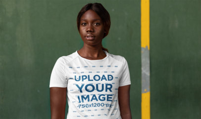 Sports Jersey Mockup of a Woman Looking into the Camera