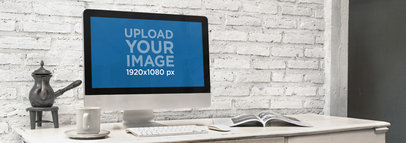 iMac at a Creative Office Sitting on Top of a Vintage Desk Mockup