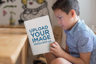 Back to School Book Mockup of a Little Kid Reading 
