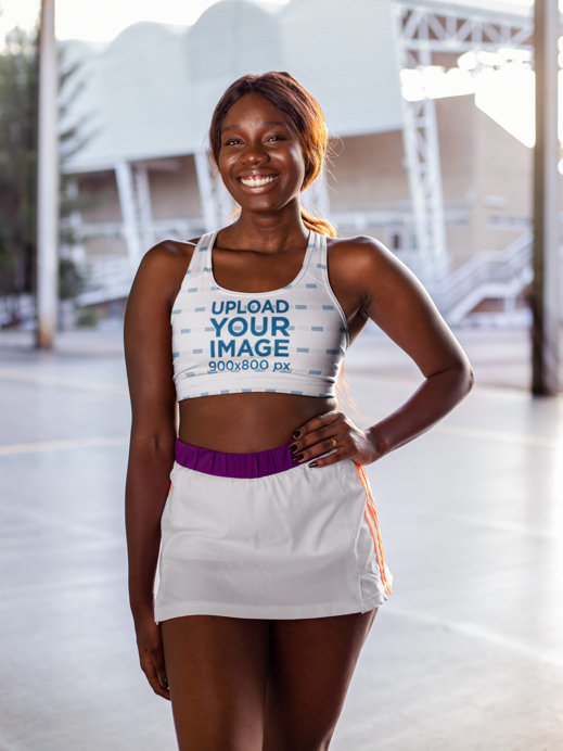 Fitness Mockup of an Athletic Woman Wearing a Sports Bra at a Sport Court