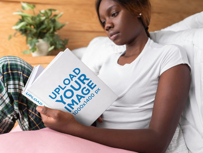 Hard Cover Book Mockup of a Woman Reading
