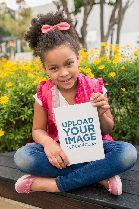 Book Mockup of a Beautiful Girl with a Bow on Her Head 