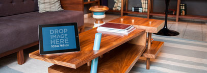 iPad Sitting on Top of a Coffee Table at a Contemporary Office Mockup a4926