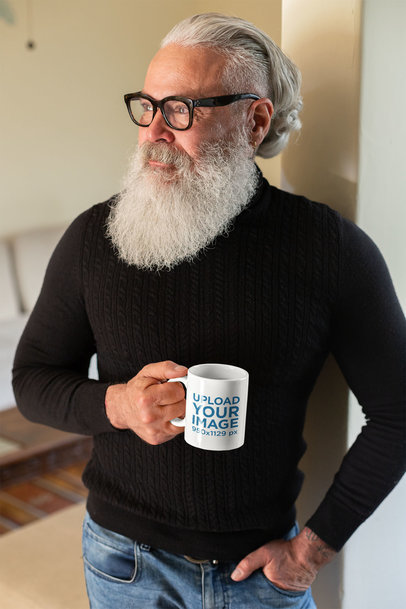 Mockup of a Smart Older Man Casually Holding His Coffee Mug 23987