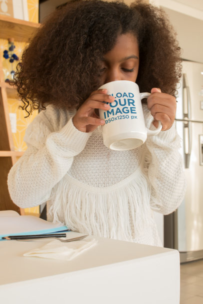 Mockup of a Little Girl Drinking from a Coffee Cup 24006