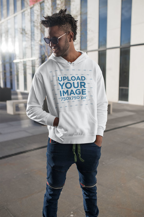 Hoodie Mockup of a Cool Young Man Out and About in a City
