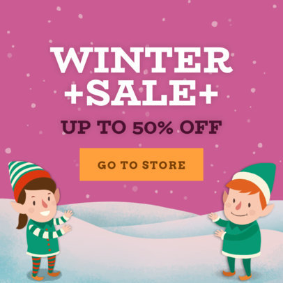 Holiday Banner Template for a Winter Sale with Christmas Illustrations