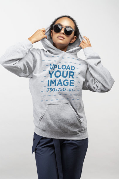 Heather Hoodie Mockup of a Woman with Trendy Glasses