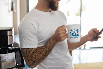 15 oz Mug Mockup of a Tattooed Man Drinking Coffee 