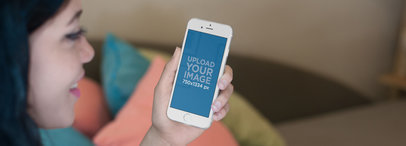 Cutout of a Woman at Home Using an iPhone 6  a4769