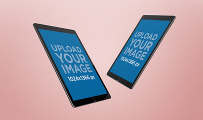 Mockup of Two iPads Floating Angled in an Empty Room