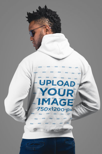 Back View Mockup of a Man Wearing a Hoodie and Sunglasses