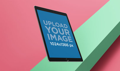 Render Mockup of an iPad Pro Floating over a Background with a Colored Bar