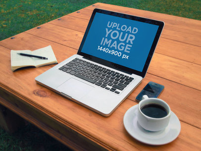 Mockup Featuring a MacBook and a Coffee
