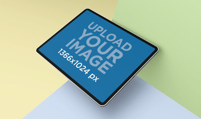 iPad Pro Mockup Featuring Three Colored Pasteboard Cards 24468