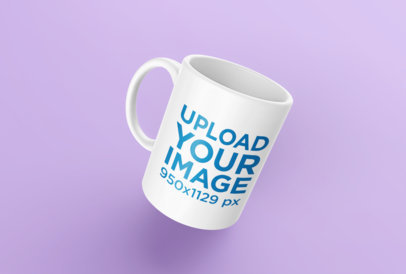 Mockup of a Rendered Mug Floating Over a Solid Surface 24487