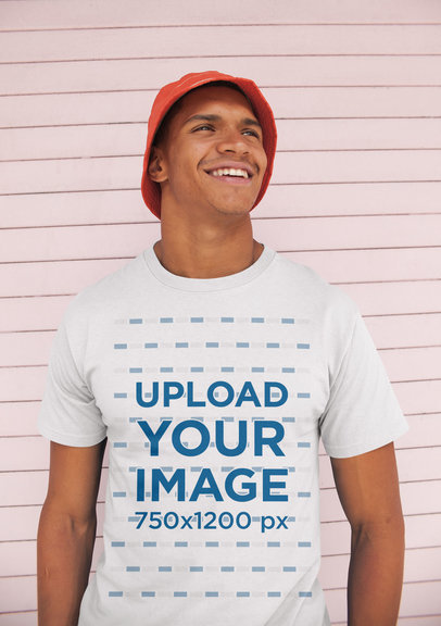 Mockup of a Man Wearing a Tee and a Bucket Hat