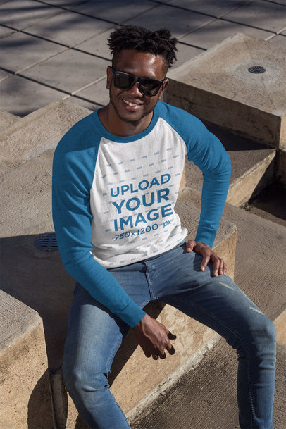 T-Shirt Mockup of a Cool Man with Sunglasses Wearing a Raglan Tee 24110