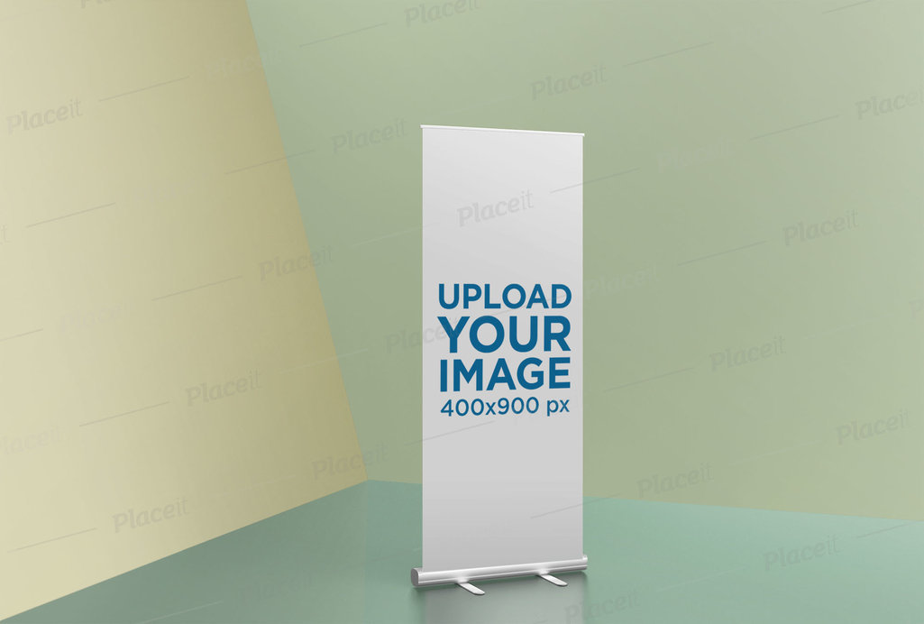 Placeit - Roll-Up Banner Mockup Featuring a Tricolor Room
