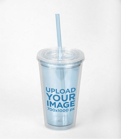 Mockup of a Tumbler with a Straw on a Solid Surface