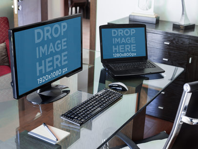 PC Desktop and Laptop Mockup at a Corporate Office a4960-std