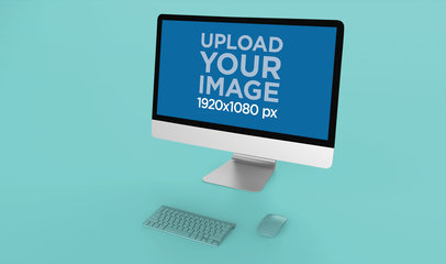 Angled Render Mockup of an iMac Standing on a Flat Surface