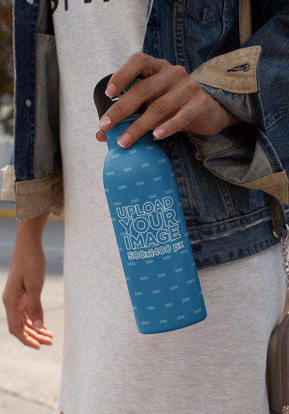 Mockup of an Aluminium Bottle Held by a Woman 24419