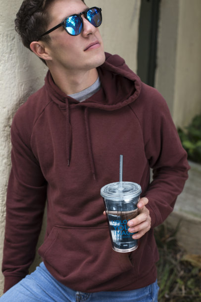 Tumbler Mockup of a Man Looking Away 24439