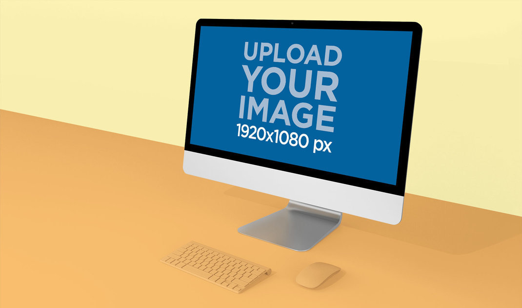 iMac mockup in the Corner of a Two Colored Background