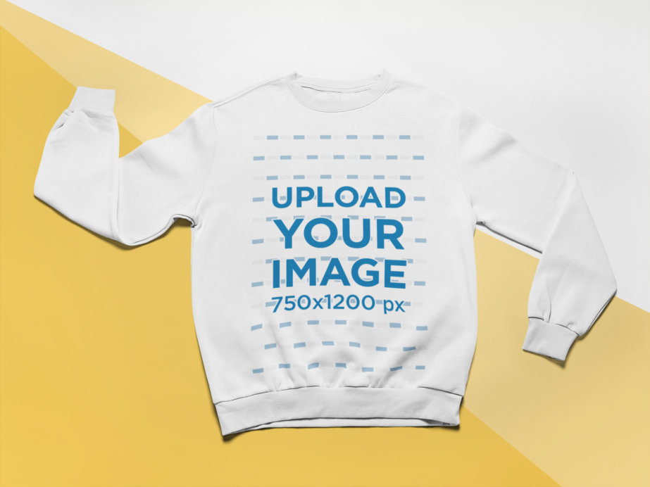 Mockup of a Crewneck Sweatshirt Laid Flat over a Tricolored Background