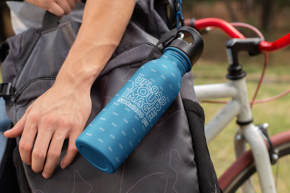 Aluminum Water Bottle Mockup with a Man Outdoors